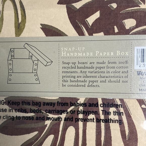 World Market Snap-Up Handmade Paper Box Leaf Print Small Storage - Picture 4 of 6